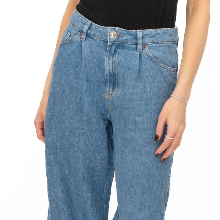 M&S Linen Blend Denim Wide Leg Blue Jeans