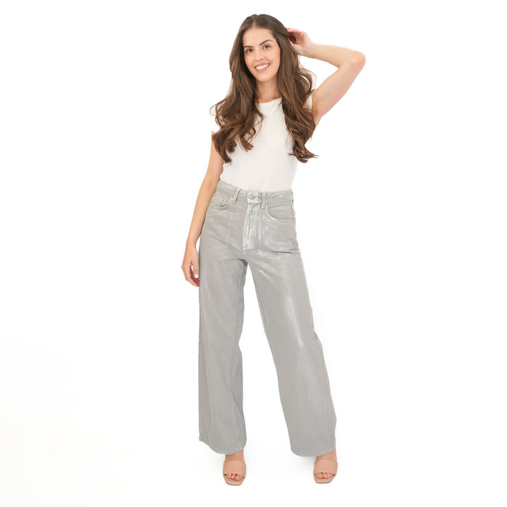 M&S Silver Metallic Wide Leg Jeans