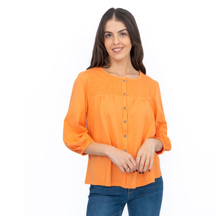 White Stuff Daniella Shirred 3/4 Sleeve Top-Quality Brands Outlet-