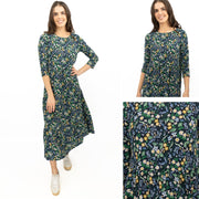 Seasalt Navy Floral Dress Tiered Line Strokes Midi Short Sleeve - Quality Brands Outlet