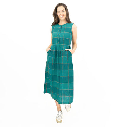 Seasalt Green Check Creek Cottage Midi Dress-Quality Brands Outlet-