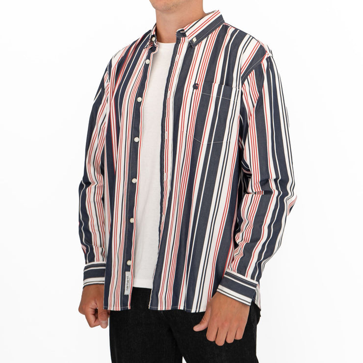 Carhartt WIP Men Long Sleeve Navy Romero Shirt