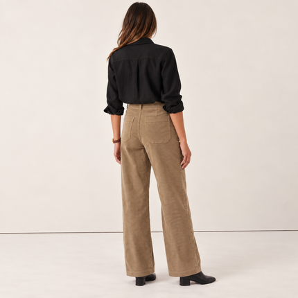Womens Wide Leg Cord Trousers - Fawn