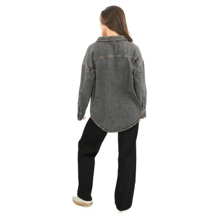 Next Denim Overshirt Long Sleeve Oversized Tops Black-Quality Brands Outlet-