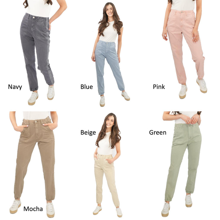 M&S Cotton Rich Slim Fit Trousers Stretch Elasticated Cuff Pink - Quality Brands Outlet
