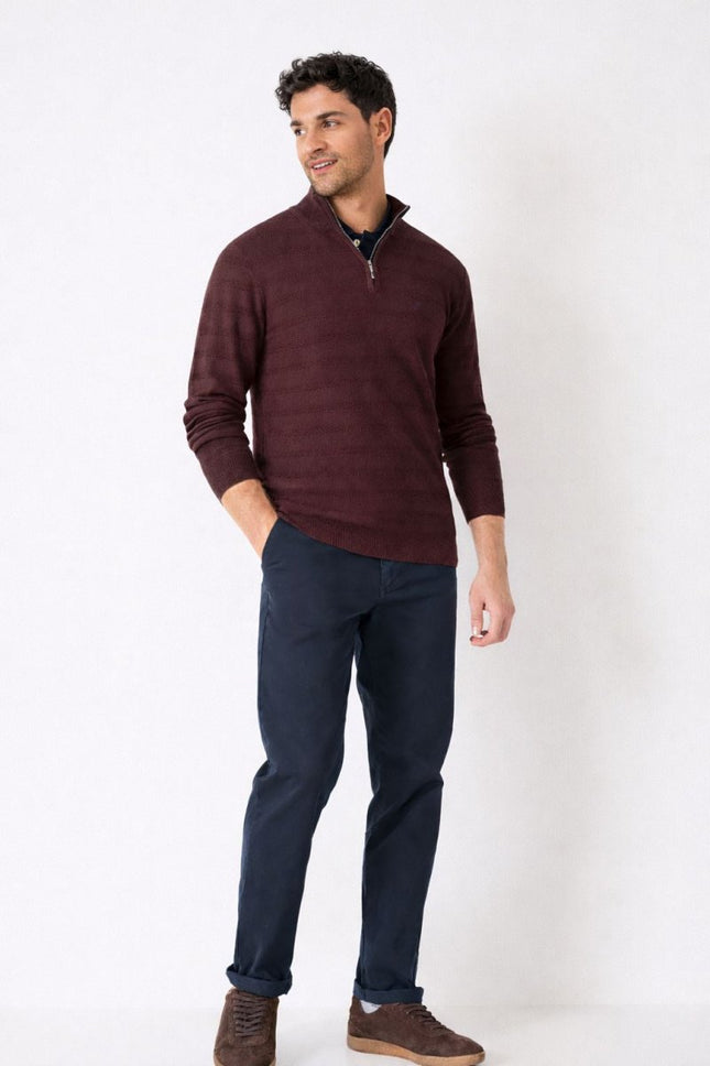 Crew Clothing Mens Jumper Half Zip Cashmere Blend Burgundy-Quality Brands Outlet-