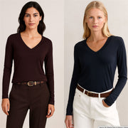 Brady V - Neck Tops Plum Long Sleeve - Quality Brands Outlet