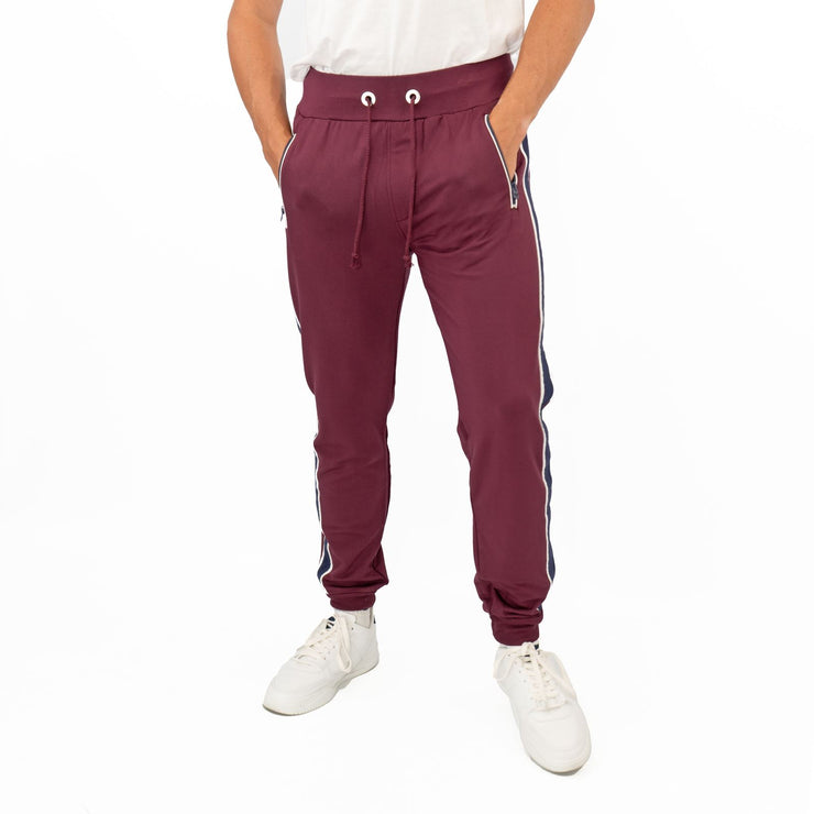 True Religion Mens Burgundy Zip Pockets Joggers Sweatpants