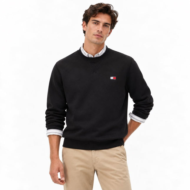 Mens Sweatshirts Badge Fleece Crew Neck Long Sleeve Tops - Black-Quality Brands Outlet-
