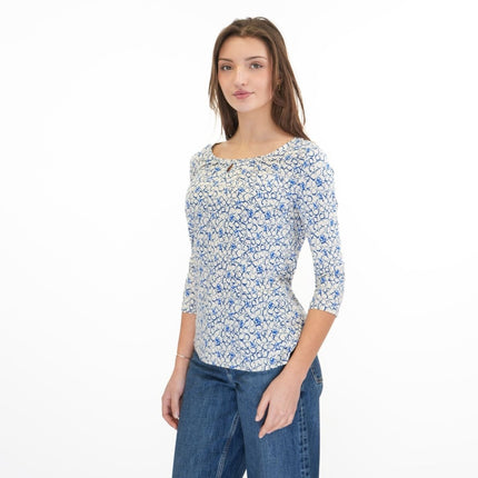 Seasalt Appletree 3/4 Sleeve Top Print Scoop Neck Relaxed Bamboo - Quality Brands Outlet