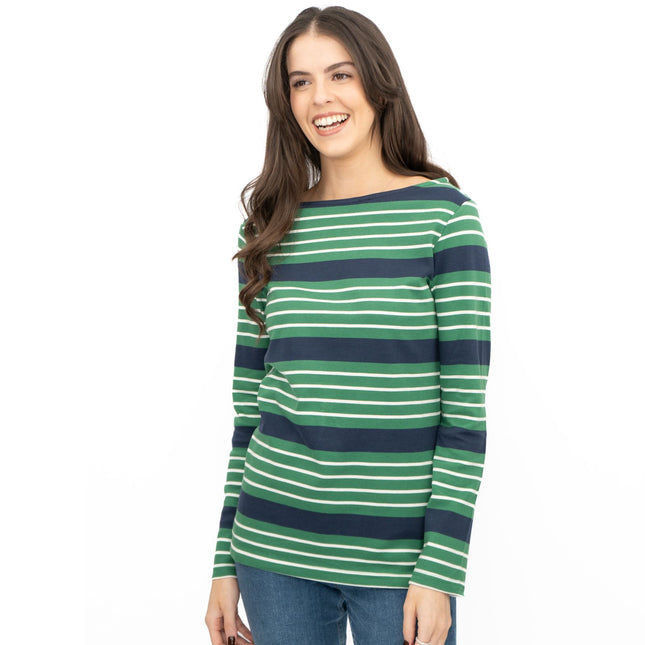 Crew Clothing Womens Top Ultimate Breton Stripe Green-Quality Brands Outlet-