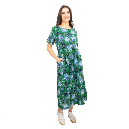 Seasalt Green Brouse Organic Floral Short Sleeve Midi Dress-Quality Brands Outlet-