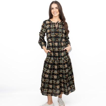 Seasalt Black Dearling Dress Tiered Patchwork-Quality Brands Outlet-