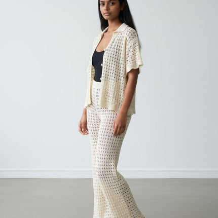Crochet Knit Trousers Ivory Co-Ord Wide Leg-Quality Brands Outlet-