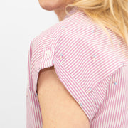 Crew Clothing Womens Pink Striped Embroidered Shirt