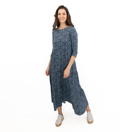 Seasalt Womens Blue Floral Jersey Line Strokes Dress 3/4 Sleeves-Quality Brands Outlet-