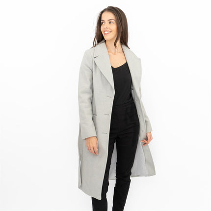 M&S Grey Herringbone Belted Tailored Coat-Quality Brands Outlet-