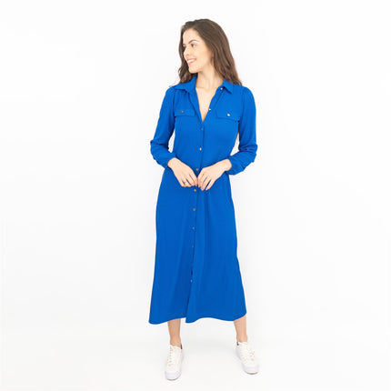Oasis Ribbed Lightweight Long Sleeve Blue Midi Shirt Dress - No Belt-Quality Brands Outlet-