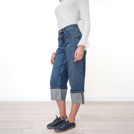 Next Crop Turn Up Jeans Wide Leg Mid - Blue Denim - Quality Brands Outlet
