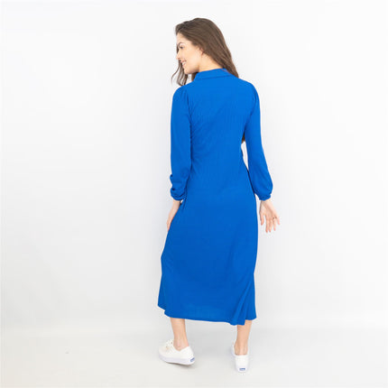 Oasis Ribbed Lightweight Long Sleeve Blue Midi Shirt Dress - No Belt-Quality Brands Outlet-