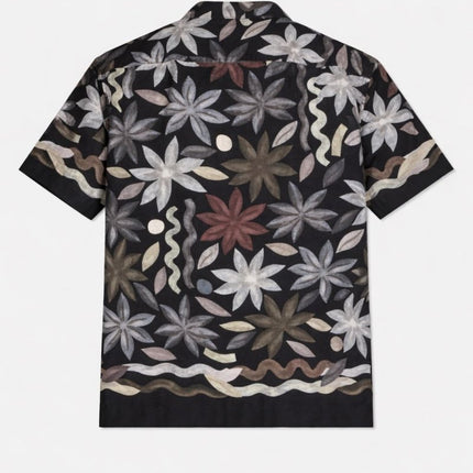 Mens Black Delphi Linen Floral Cuban Collar Shirt - Quality Brands Outlet