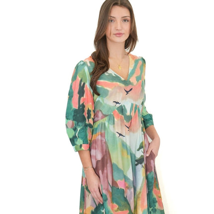White Stuff Dress Lucy Midi Dress V - Neck Green Multi Floral V - Neck Midi - Quality Brands Outlet