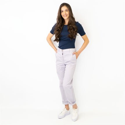 M&S Cotton Rich Tapered Ankle Grazer Chinos Pale Lilac-Quality Brands Outlet-