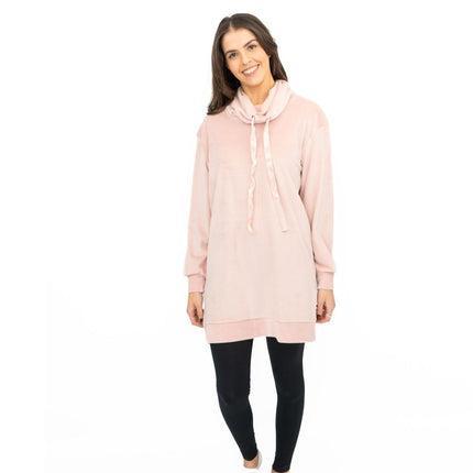 Lipsy London Pink Velour Cosy Snuggle Longline Tops Loungewear-Quality Brands Outlet-