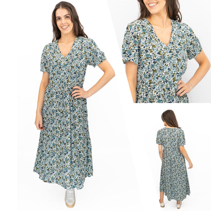 Seasalt Blue Tea Dress Birch Leaf Midaxi - Quality Brands Outlet