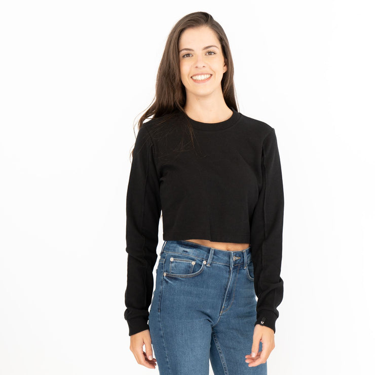 True Religion Black Soft Cotton Sweatshirt Long Sleeve Crop Tops