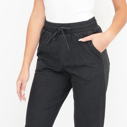 M&S Elasticated Waist Denim Crop Jeans Jogger Black-Quality Brands Outlet-