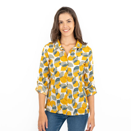 Seasalt Larissa Yellow Leaves and Lemons Sunglow Shirts Long Sleeve Summer Tops-Quality Brands Outlet-