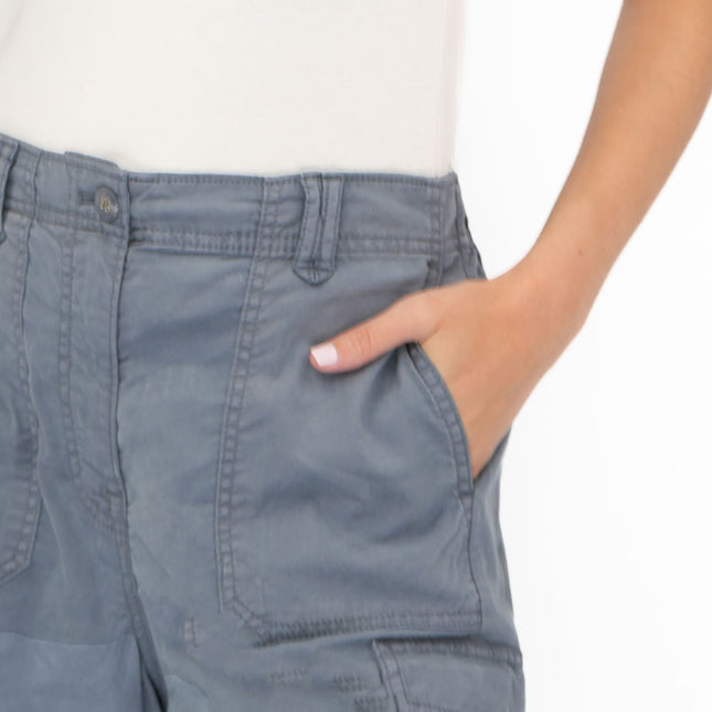 M&S Cargo Shorts Elastic Waist Cotton Lyocell Blue Turn Up - Quality Brands Outlet