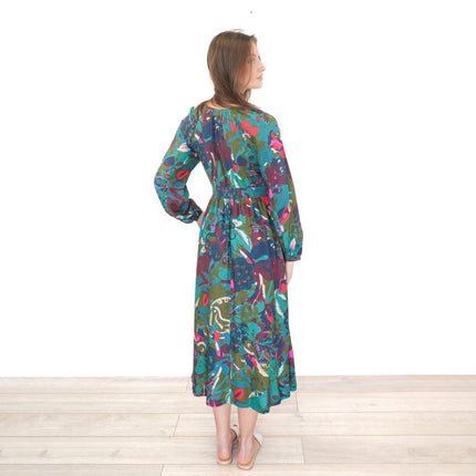 White Stuff Izzy Midi Dress Green Print V - Neck - Quality Brands Outlet