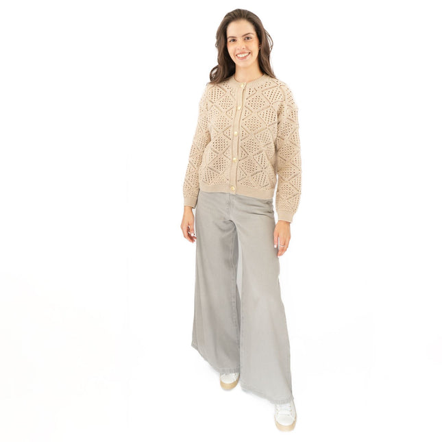 M&S Pointelle Knitted Cappuccino Cardigan-Quality Brands Outlet-