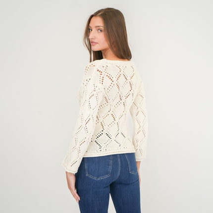 M&S Ivory Crochet Jumper Long Sleeve Tops - Quality Brands Outlet