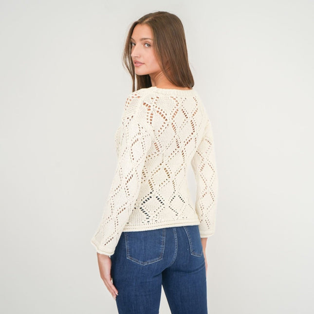M&S Ivory Crochet Jumper Long Sleeve Tops - Quality Brands Outlet