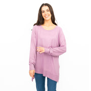 Evans Womens Asymmetric Top Lilac Longline Crew Neck Long Sleeve Relaxed Fit - Quality Brands Outlet