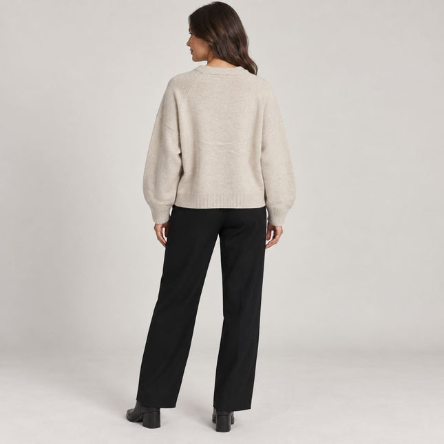 Womens Jumpers Relaxed Fit Crew Neck Knit Tops - Cream-Quality Brands Outlet-