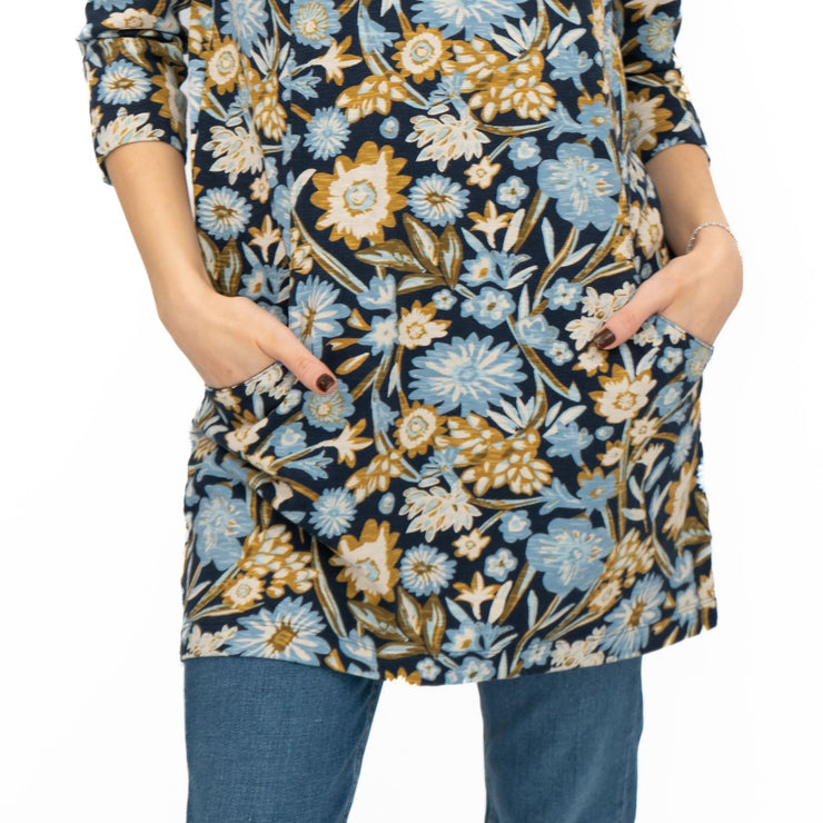 Seasalt Tunic Navy Shore Foraging Longline Top Cotton 3/4 Sleeve - Quality Brands Outlet