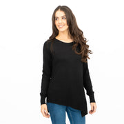 Evans Womens Asymmetric Top Black Longline Crew Neck Long Sleeve Relaxed Fit - Quality Brands Outlet