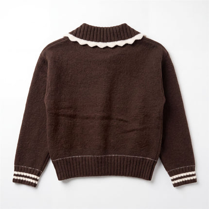 Womens Jumper Knitwear Chocolate Brown Scalloped Neck Collar