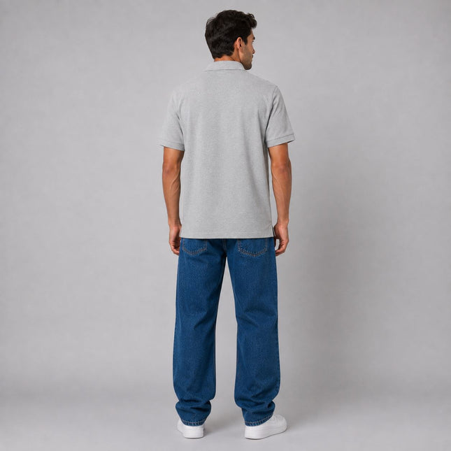 Mens Polos Short Sleeve Cotton Pique Light Grey  Premium Brand