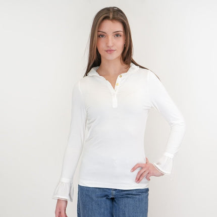 Joules Kate White Frilled Neck Long Sleeve Top-Quality Brands Outlet-