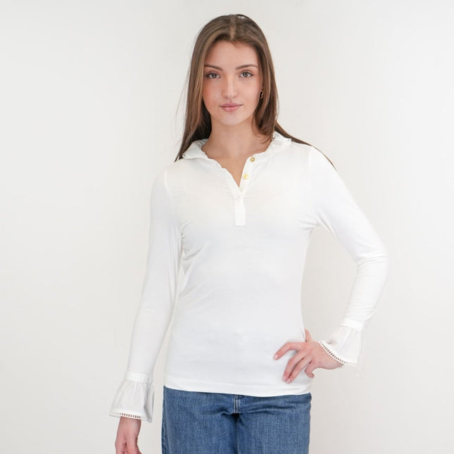 Joules Kate White Frilled Neck Long Sleeve Top-Quality Brands Outlet-