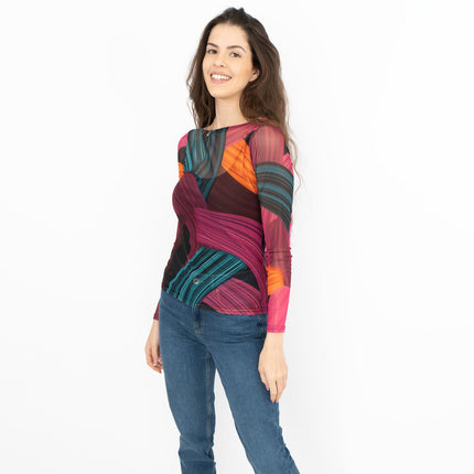 Karen Millen Abstract Purple Long Sleeve Mesh Top-Quality Brands Outlet-