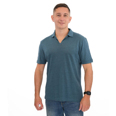 M&S Blue Pure Linen Polo Shirt - Quality Brands Outlet