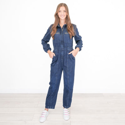 M&S Dark Indigo Blue Utility Denim Jumpsuit - Quality Brands Outlet