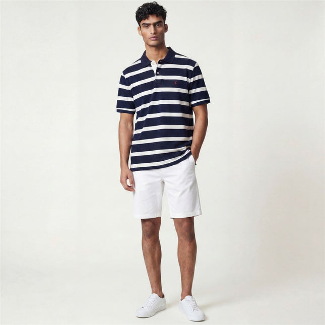 Joules Woody Striped Polo Shirt Pink Short Sleeve - Quality Brands Outlet