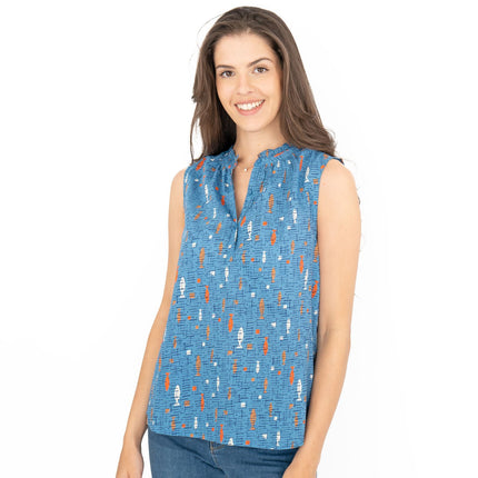 Seasalt Blue Fish Flower Fields Summer Vest Sleeveless Tops-Quality Brands Outlet-